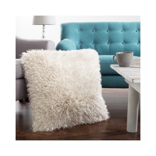 Oversized Floor or Throw Pillow Square Luxury Faux Fur Glam Decor Cushion for Home (Beige)